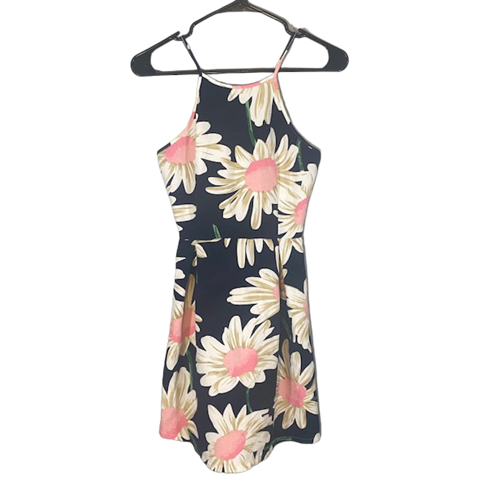 Day & Night Navy Blue Floral Sleeveless Cocktail Mini Dress Women Sz M